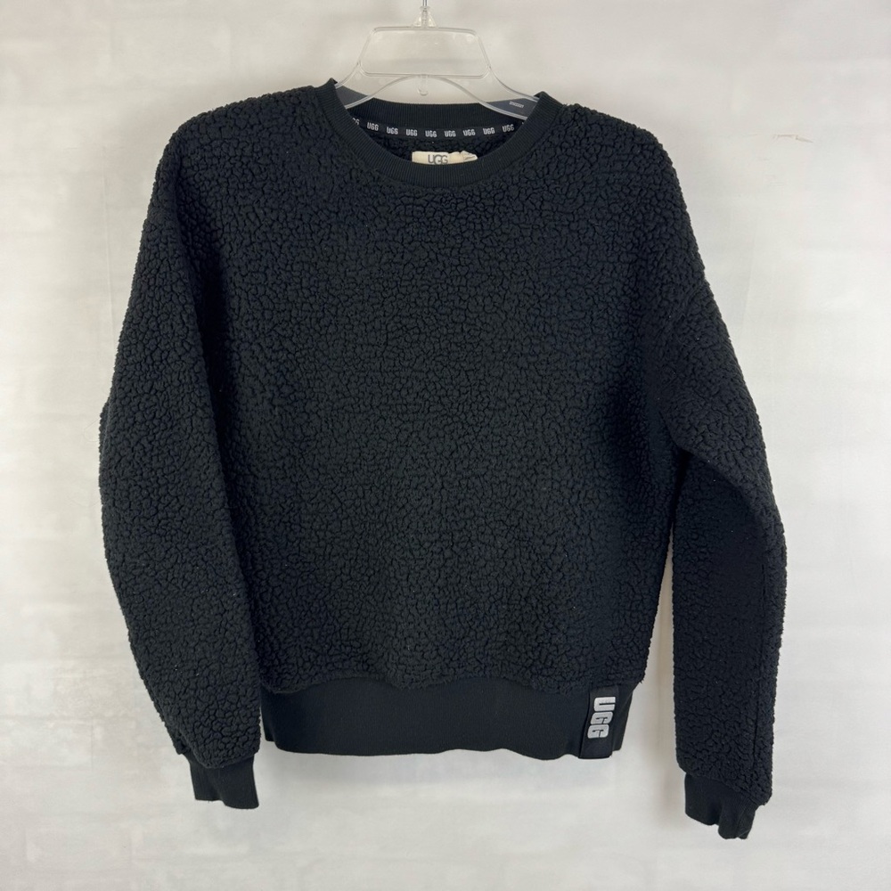 UGG‎ Black Sherpa Fleece Crewneck Sweatshirt Small Cozy Pullover
